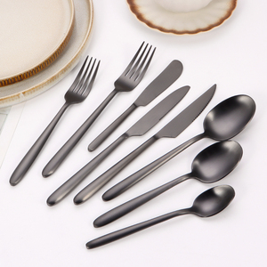 High Quality Rental Stainless Steel Wedding Brushed Matte Black Spoon Fork Flatware Cutlery Set