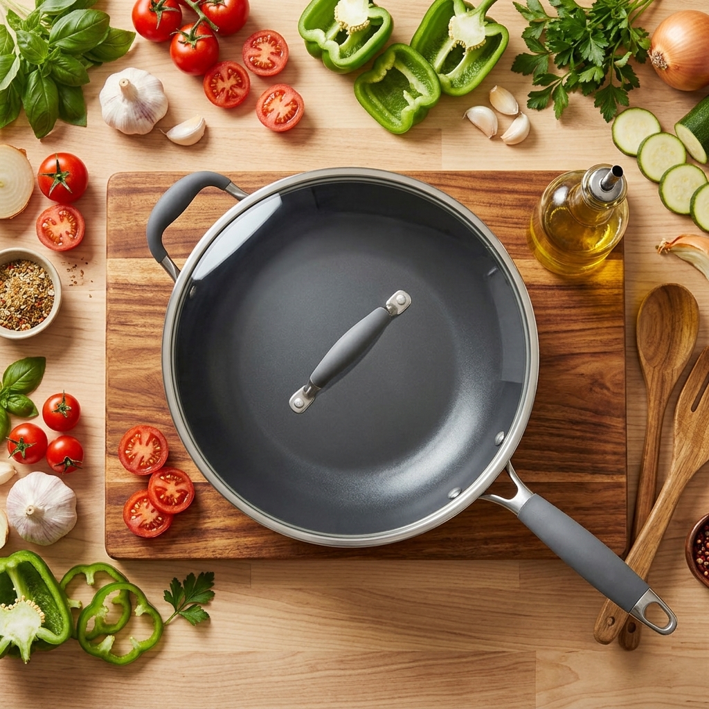 European-Style Frying Pan 26/28/30cm Pressed Aluminum Alloy Non-stick Ceramic Coating Induction Bottom Glass Cover Oven Safe