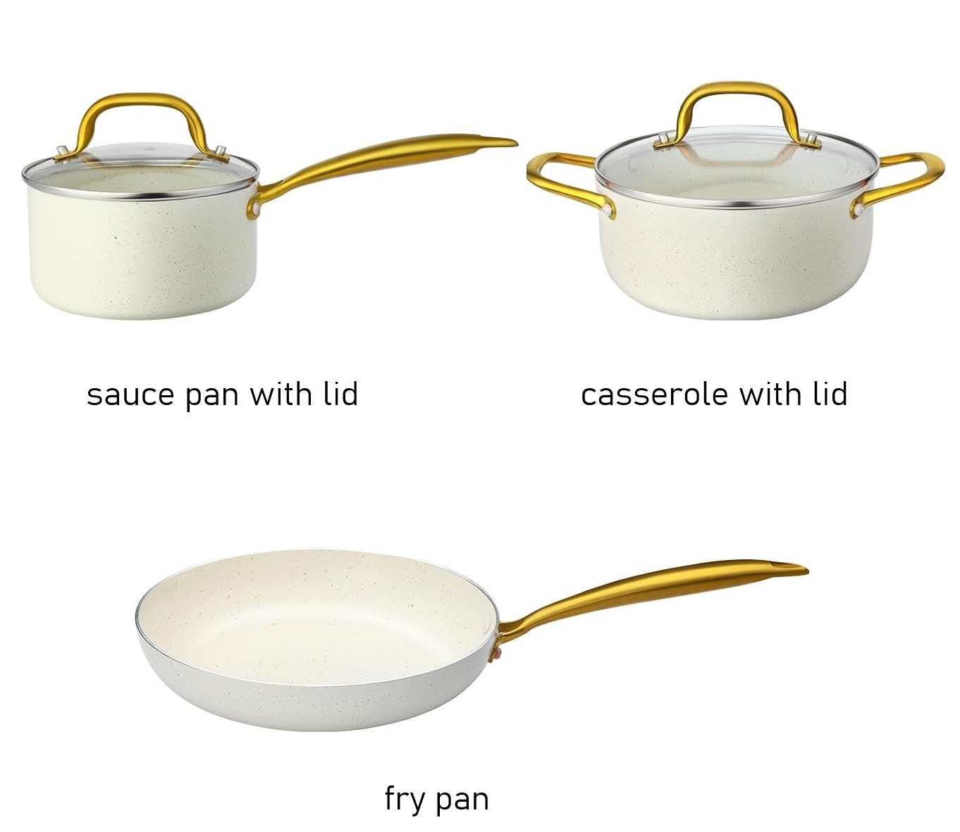 5-PIECE Classic Kitchenware Set Stainless Steel Handle PVD Ceramic Coating Interior Glass Lid Induction Bottom Eco-Friendly