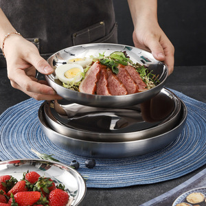 Factory Wholesale 304 Stainless Steel Double Bowl Dish Plate Set