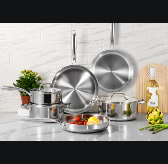 Tri-ply Stainless Steel Cookware Set Non-Stick Interior
