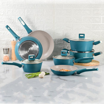 10 Piece Stackable Marble Coating Detachable Handle Set