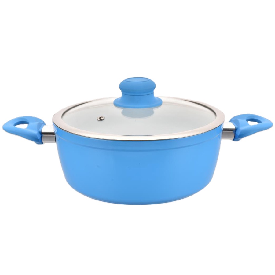24 cm Durable and Lightweight Forged Non Stick Casserole Soup Pot with Bakelite Handle and Glass Lid for All Heat Sources