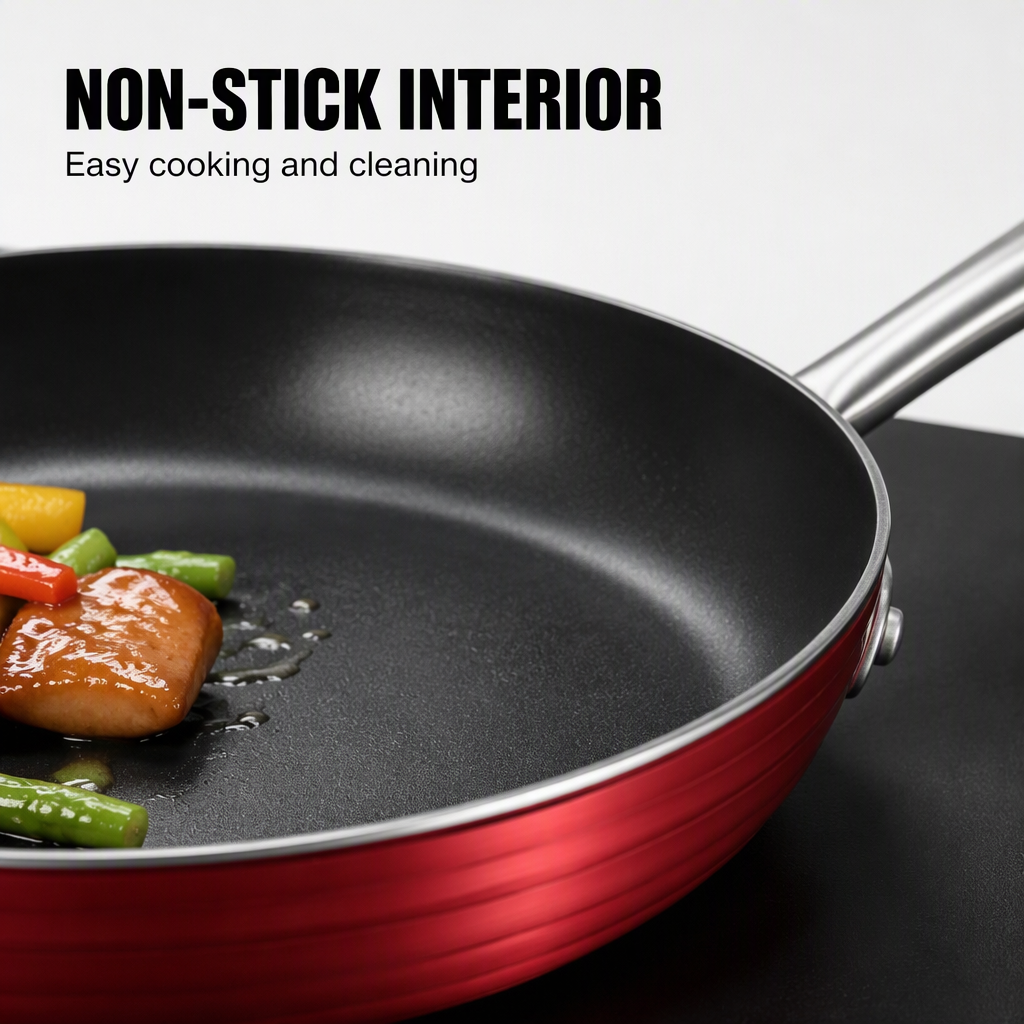 Kitchenware Set 9 Piece Non Stick Cookware Pot Set Metallic Red Outside S/S Handle Induction Bottom