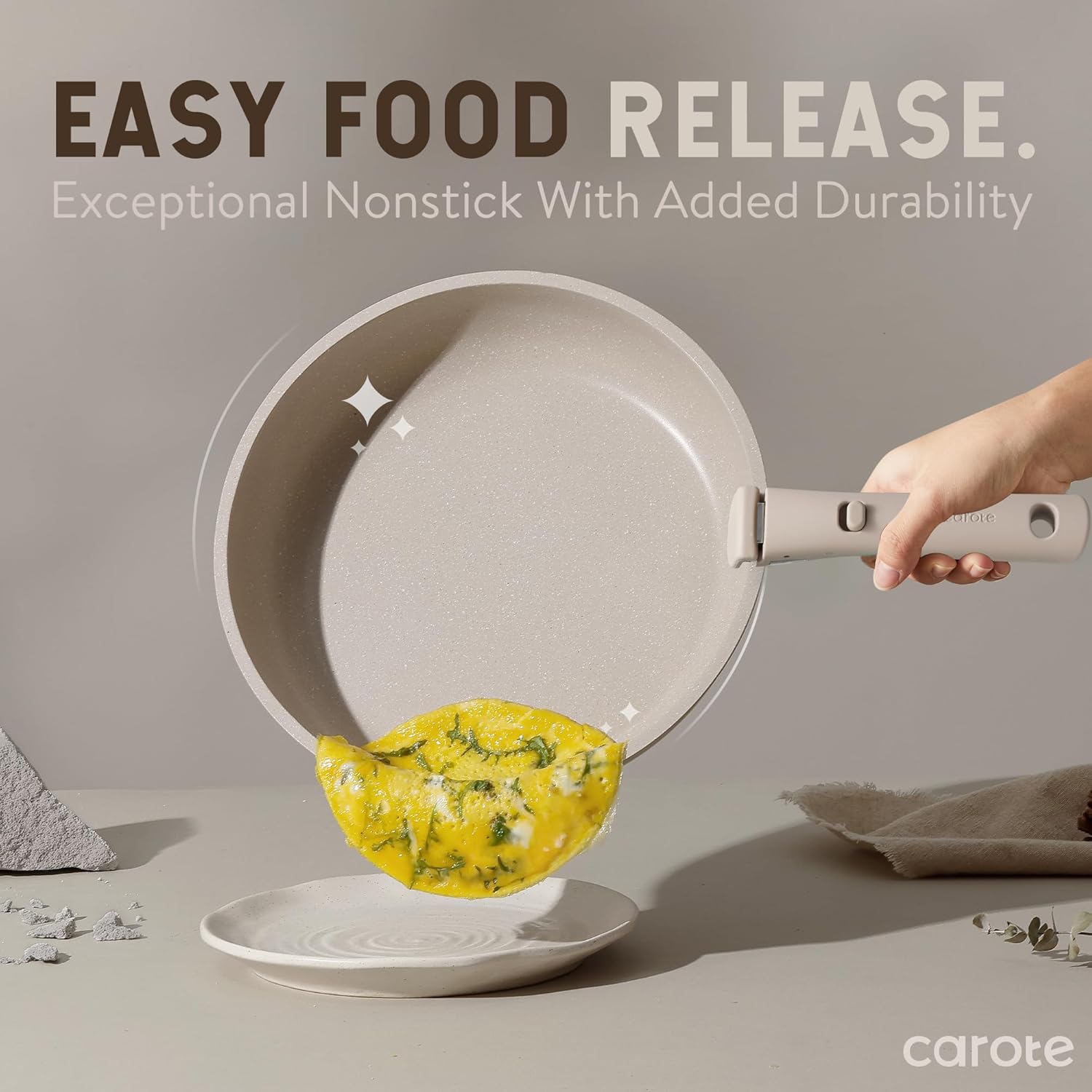 CAROTE 19-Piece Non-Stick Cookware Set Detachable Removable Handles Induction Compatible Oven Safe Dishwasher Safe Gas/Electric