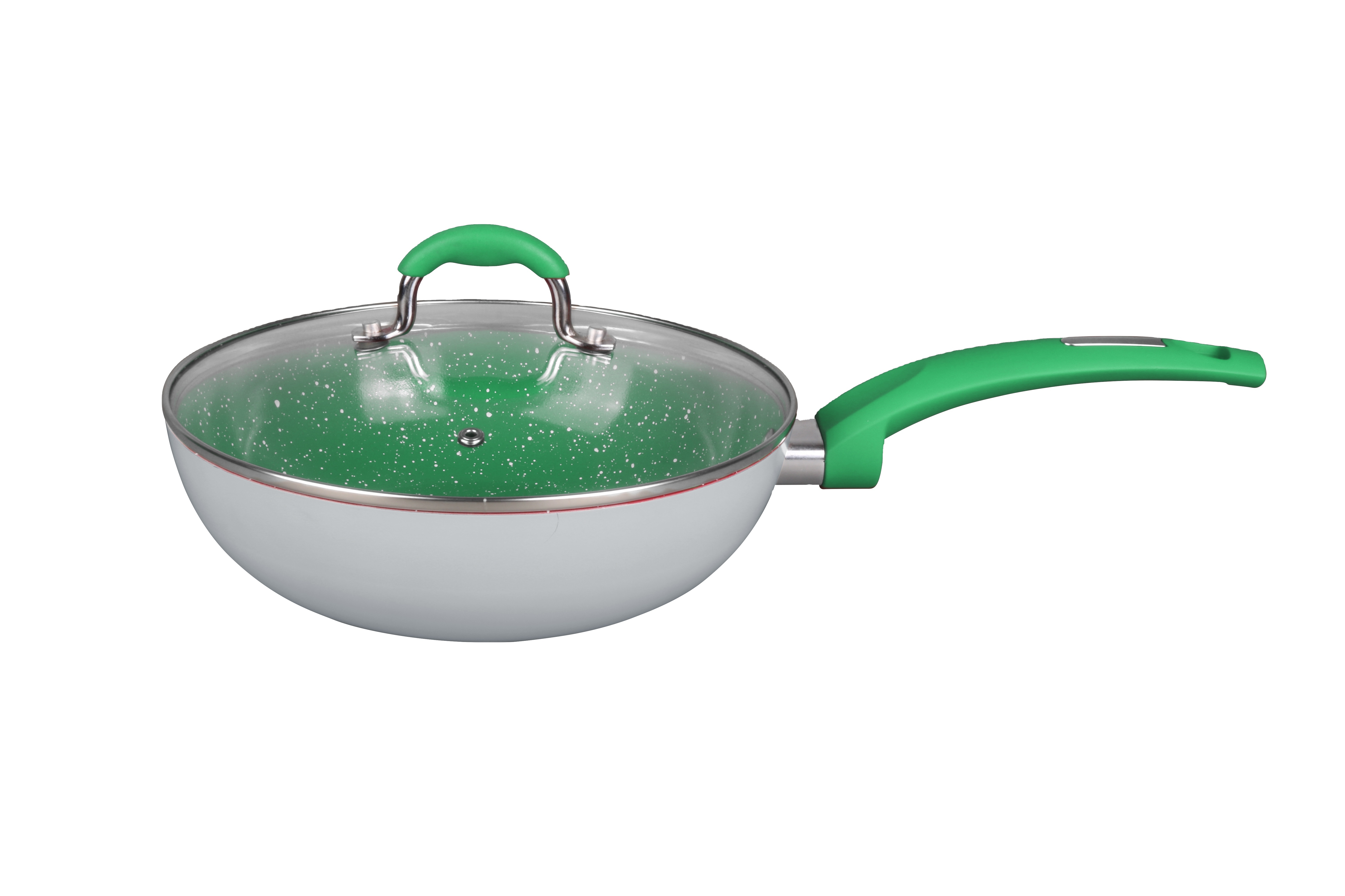 Low Price MOQ 30 cm Marble Coating Non Stick Pressed Wok Deep Fry Pan with Bakelite Cool-touch Handle for All Stoves