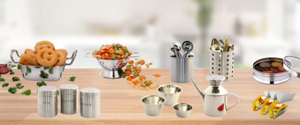 Stainless Steel Serving Utensils, Oil Kettles and Cutlery Holders