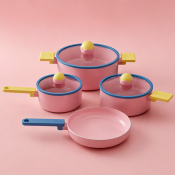 4-Piece Pastel Pink Ceramic Nonstick Cookware Set