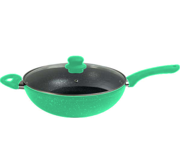 32 cm Granite Coating Non Stick Forged Wok 5.5L Aluminum Fry Pan Glass Lid Heat Resistant Handle Gas Induction