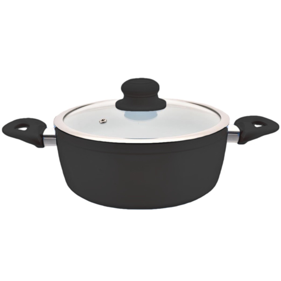 24 cm Durable and Lightweight Forged Non Stick Casserole Soup Pot with Bakelite Handle and Glass Lid for All Heat Sources