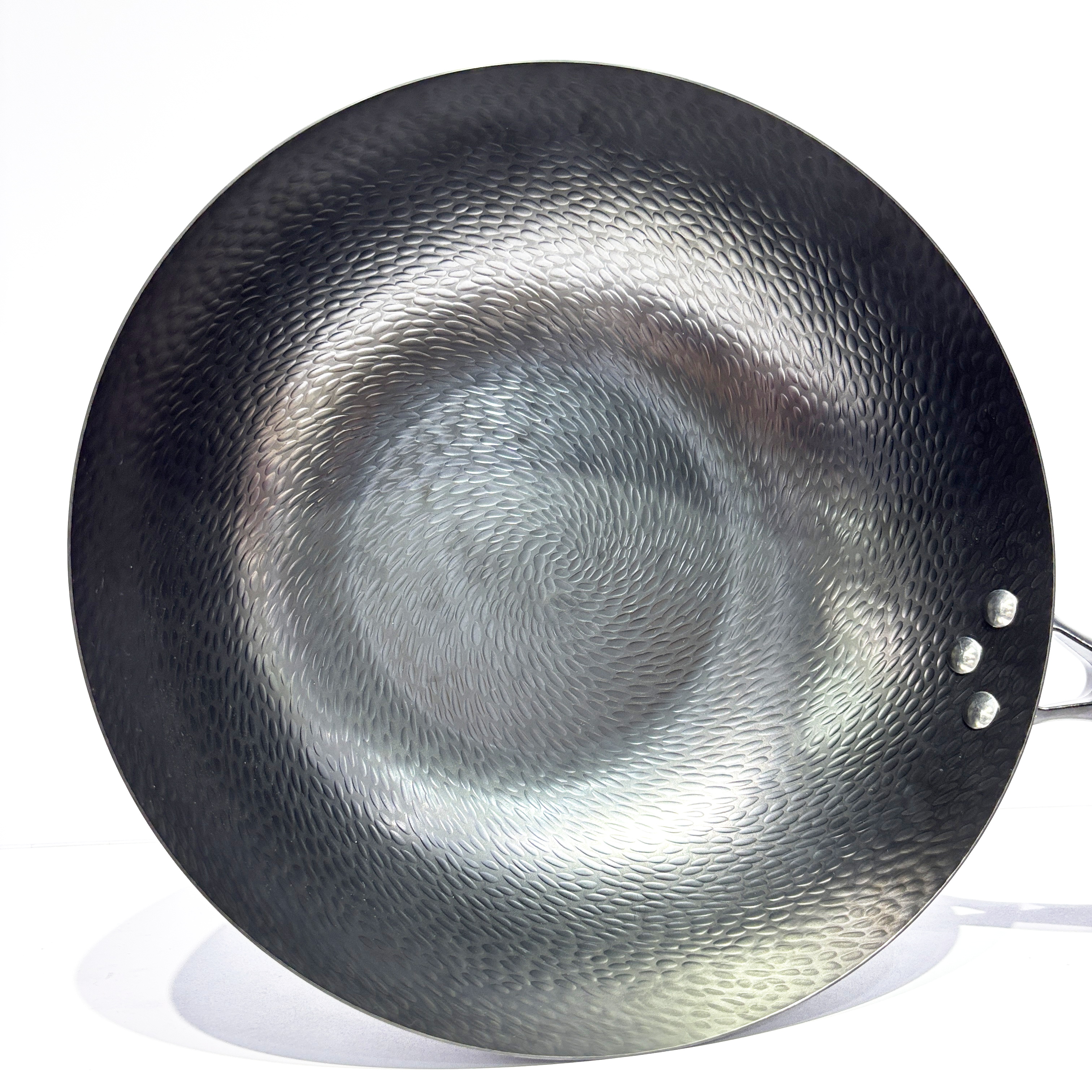 CAMRY Customized Logo No Coating Nitrided Nonstick Hammered Carbon Steel Wok Wooden Handle 2-3L Capacity Gas Induction