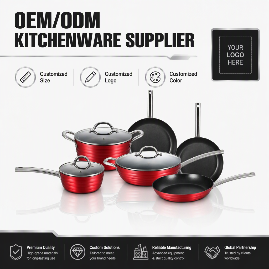 Kitchenware Set 9 Piece Non Stick Cookware Pot Set Metallic Red Outside S/S Handle Induction Bottom