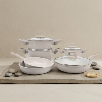 8pcs Forged Aluminum Cookware Wood Effect Handle