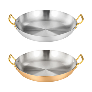 304 Stainless Steel Contemporary Double Ear Flat Frying Pan Spanish Seafood Paella