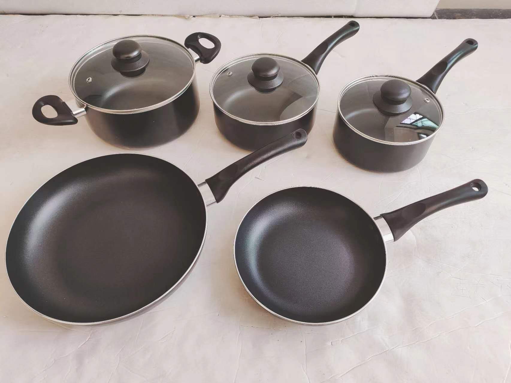Basics Aluminum Ceramic Non-Stick 8-Piece Cookware Set with Gas & Induction Ready Pots Pans Plastic Hand Grip Pot Cover Black