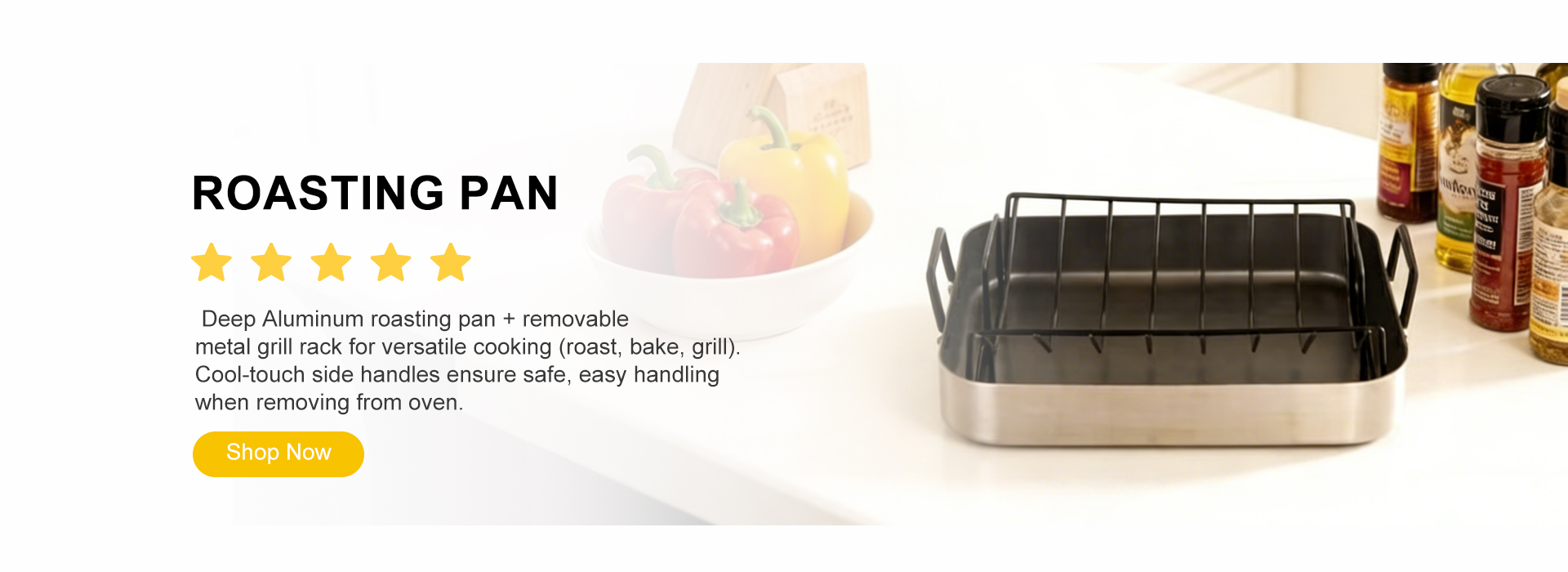Engineered nonstick roaster pan with double handles for oven use
