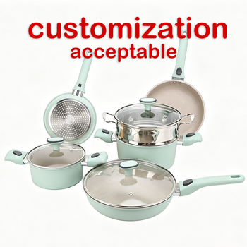 9pcs Durable Forged Aluminum Cookware Set Detachable Handle