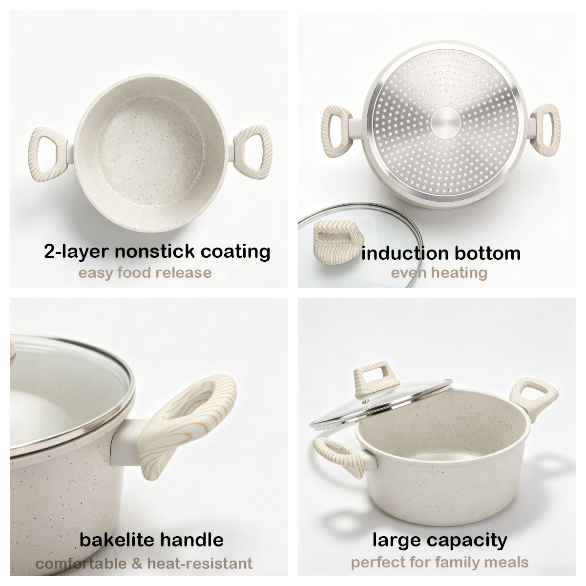 Large Capacity Durable Nonstick Aluminum Cookware Pot Casserole Induction Bottom Bakelite Handle Glass Cover Oven Safe