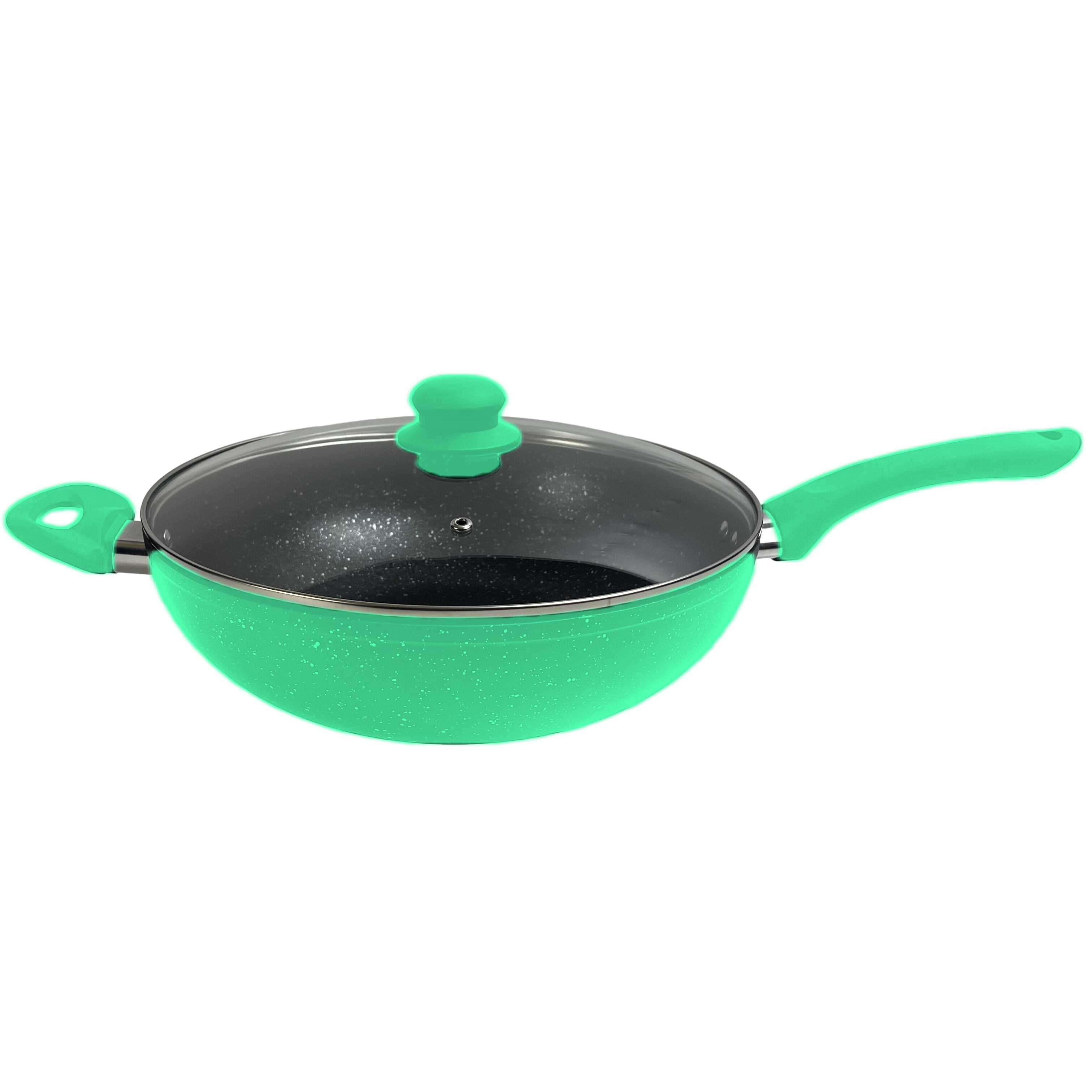 24 cm Forged Aluminum Wok Marble Coating Non Stick Deep Fry Pan Glass Lid Gas and Induction Cooker
